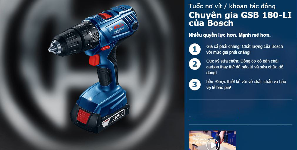 Công cụ đa năng cho các dự án xây dựng: Bosch GSB 180 LI